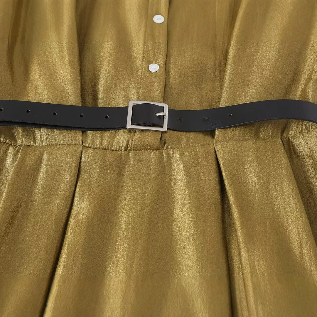 Women Sleeveless Shirt Dress with Waist Pleats and Belt Mune Fashion