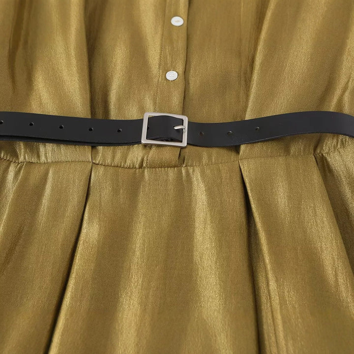 Women Sleeveless Shirt Dress with Waist Pleats and Belt Mune Fashion