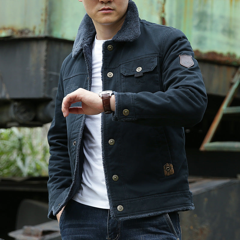 Men's Robust Canvas Field Jacket with Teddy Lining, Stand Collar and Utility Pockets Mune Fashion
