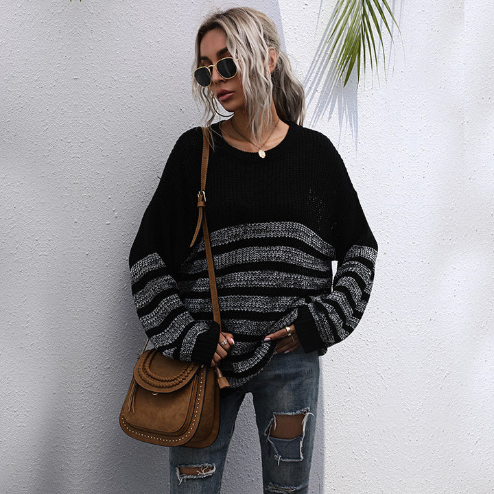 Women's Comfortable Striped Knit Sweater Mune Fashion