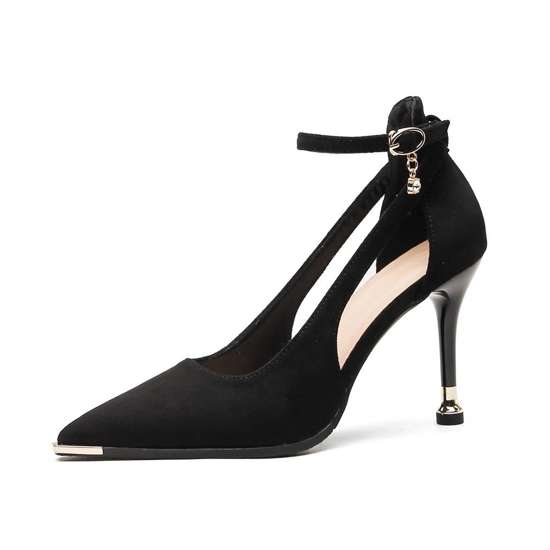 Women elegant lace pumps with ankle strap cut-out sides and dainty kitten heel Mune Fashion