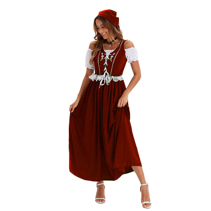 Ladies long traditional dress in dirndl style with corset lacing and lace waistband Mune Fashion
