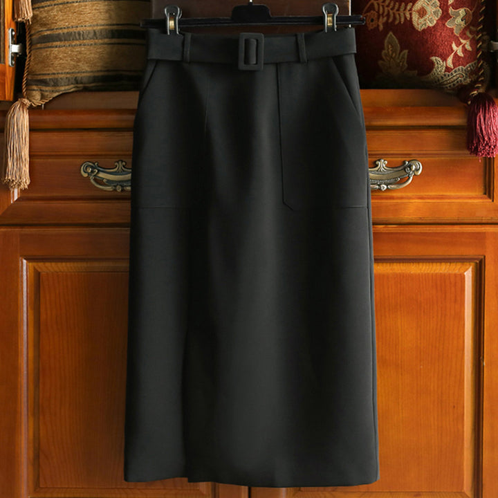 Women Elegant High-Waist Pencil Skirt with Belt Mune Fashion