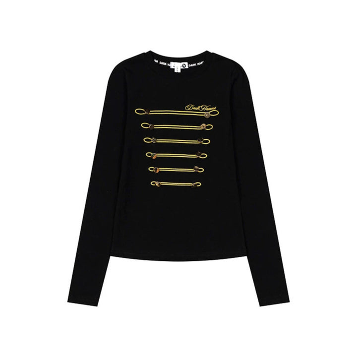 Women's Long Sleeve Shirt with Decorative Cord and Button Application Mune Fashion