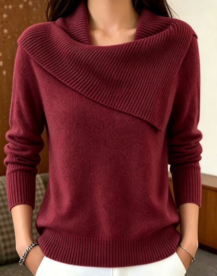 Women Oversized Turtleneck Sweater with Asymmetric Shawl Collar Mune Fashion