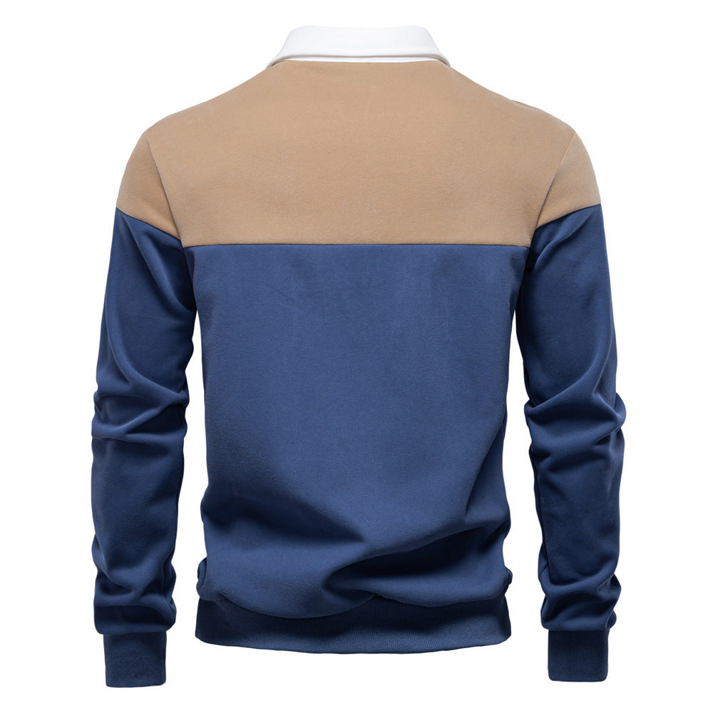 Men's sporty-elegant long-sleeve polo in rugby style with contrasting collar and wide chest panel Mune Fashion