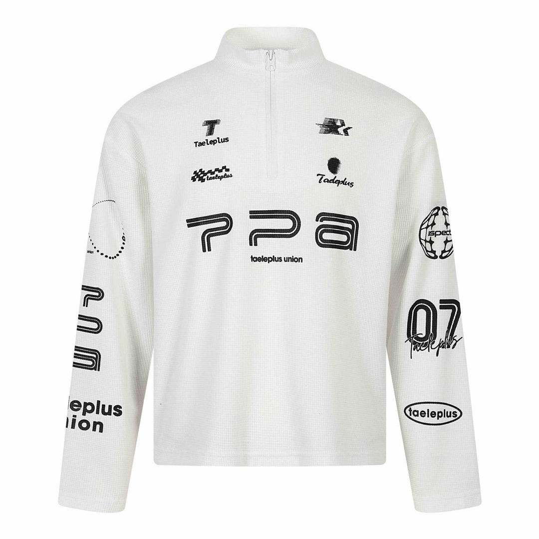 Unisex Thermal Waffle Half-Zip with Stand-Up Collar and Allover Logo Print Mune Fashion