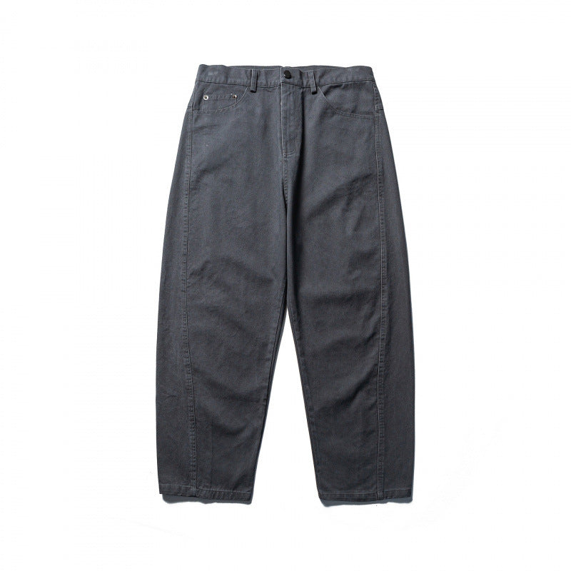 Men's Wide Tapered Denim Pants with High Waist and Prominent Step Closures Mune Fashion