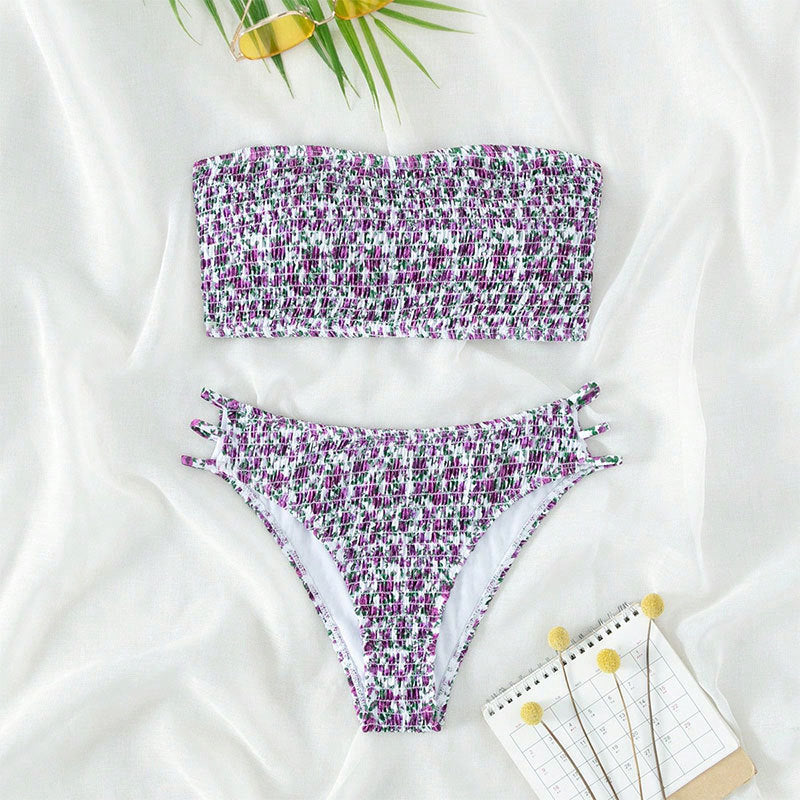 Women's bandeau bikini set with elastic ruffle design and adjustable straps Mune Fashion