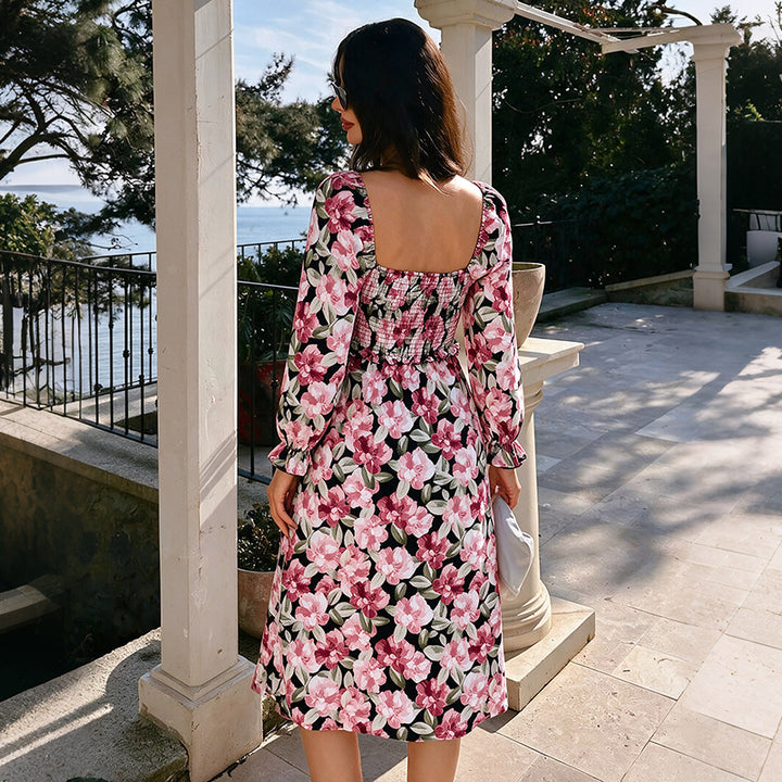 Women Floral Long Sleeve Dress with Slit Mune Fashion