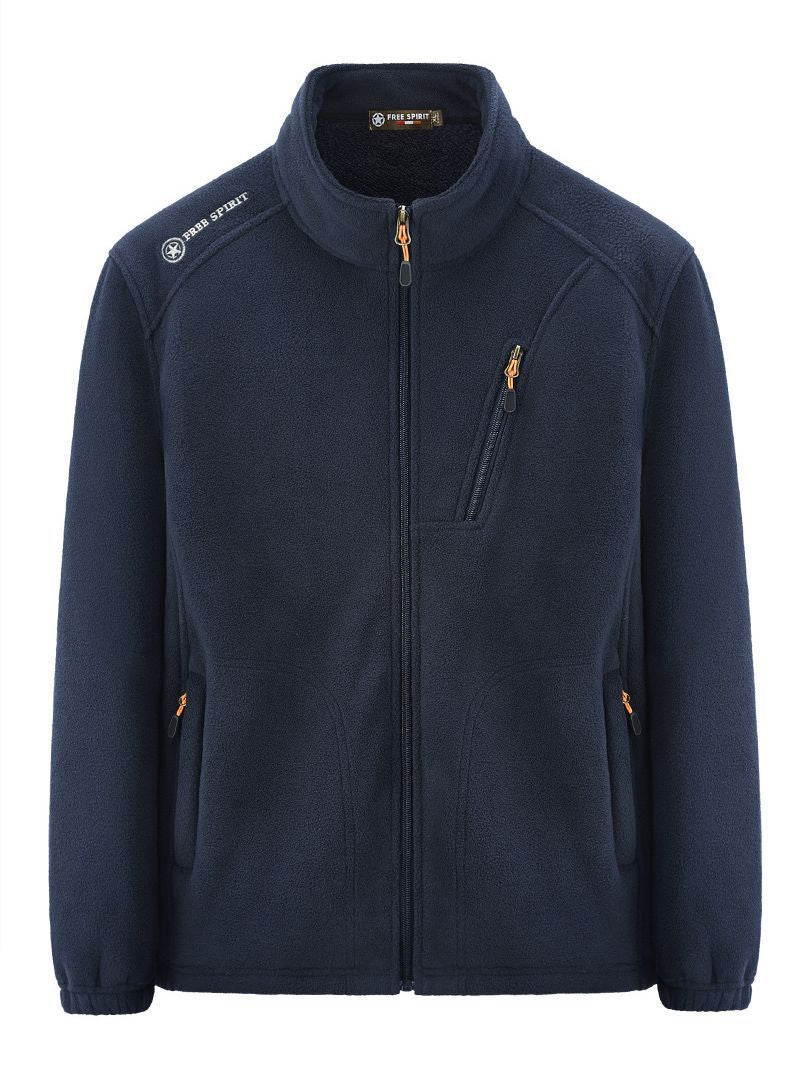 Men's Warm Microfleece Outdoor Jacket with Chest Zipper, Side Pockets and Stand-Up Collar Mune Fashion