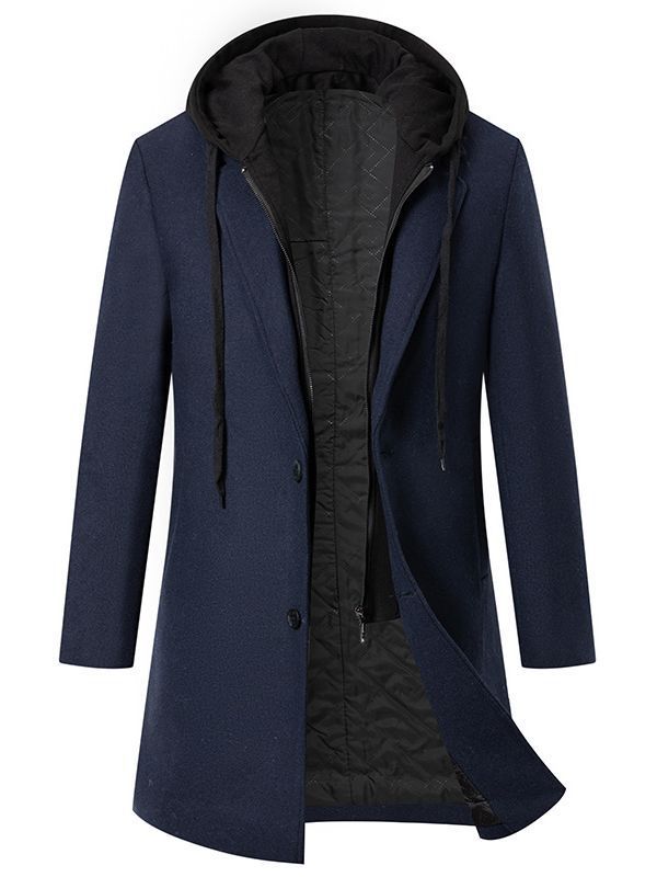 Men's wool blend coat with removable hood lining and quilted insulation Mune Fashion