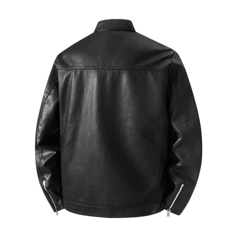 Men's Simple Faux Leather City Jacket with Stand Collar, Two-Way Zipper & Side Pockets Mune Fashion