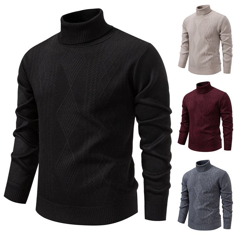 Men's fine-knit turtleneck sweater with structured cable pattern texture and slim fit Mune Fashion