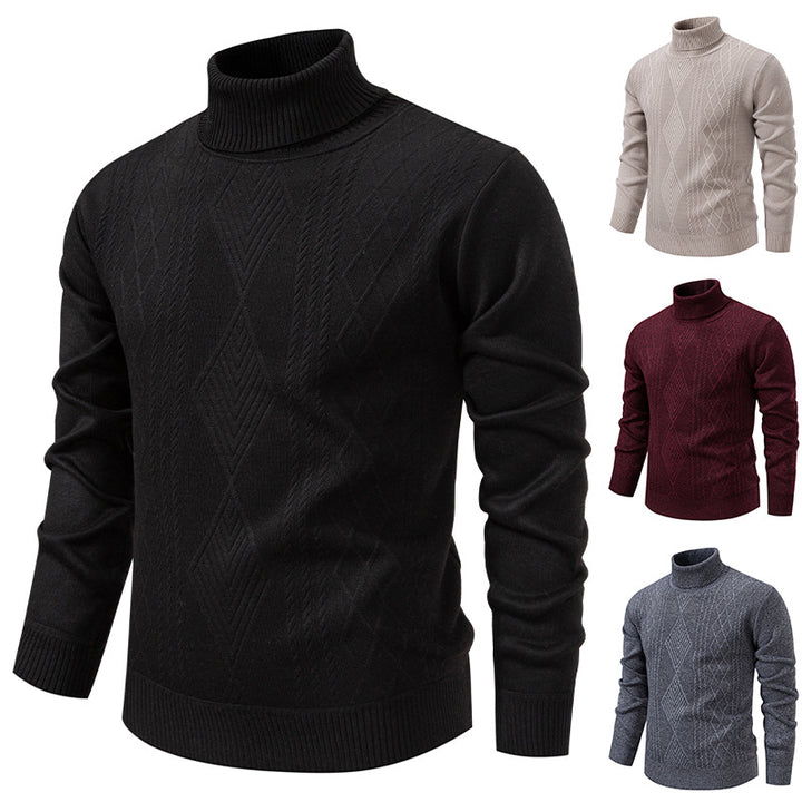 Men's fine-knit turtleneck sweater with structured cable pattern texture and slim fit Mune Fashion