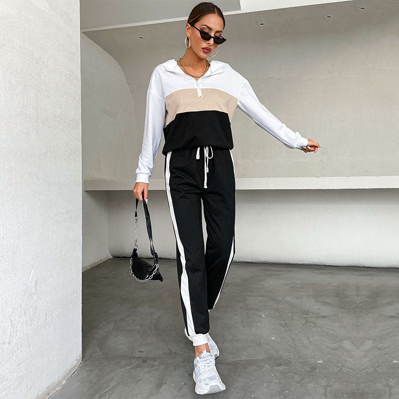 Ladies' Sportive Jogging Set with Hood, Drawstring Pants & Side Stripes Mune Fashion