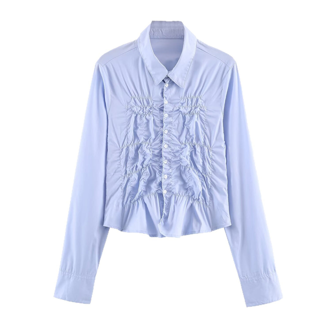 Women's shirt blouse with smocked gathering and classic collar Mune Fashion