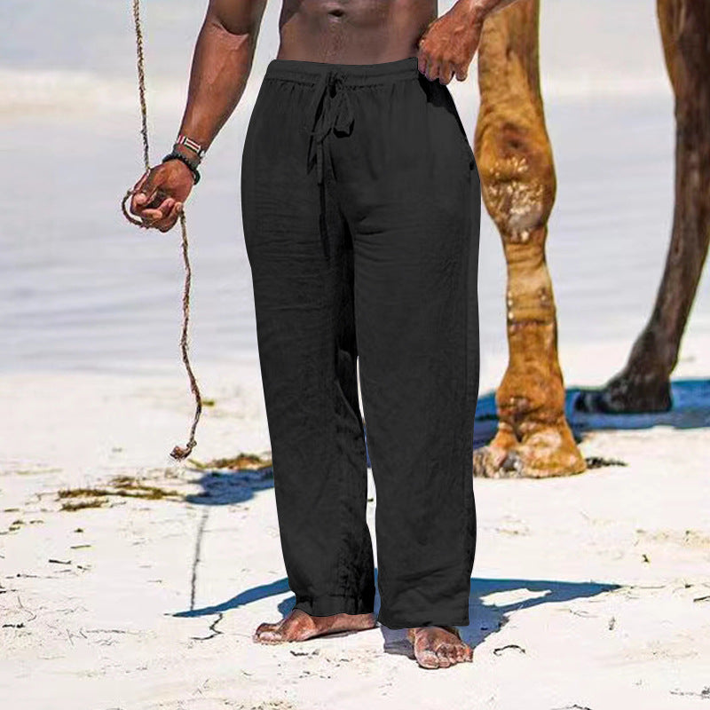 Men's relaxed linen trousers with elastic drawstring, straight leg and side pockets Mune Fashion