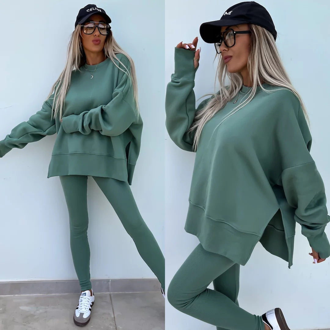 Women nan Oversize Sweatshirt with tailored rib leggings set Mune Fashion