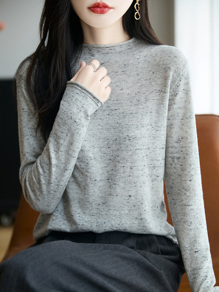 Women's Minimalist Nep Knit Long Sleeve with Short Stand-Up Collar Mune Fashion