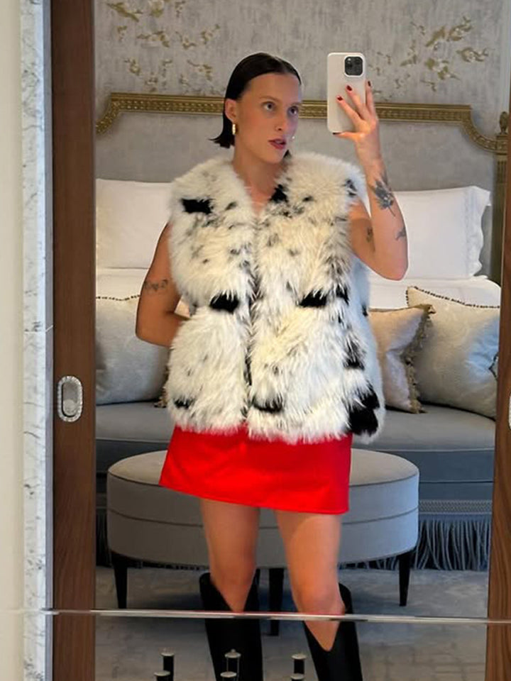 Women's Faux Fur Vest with High Collar and Loose Short Cut Mune Fashion