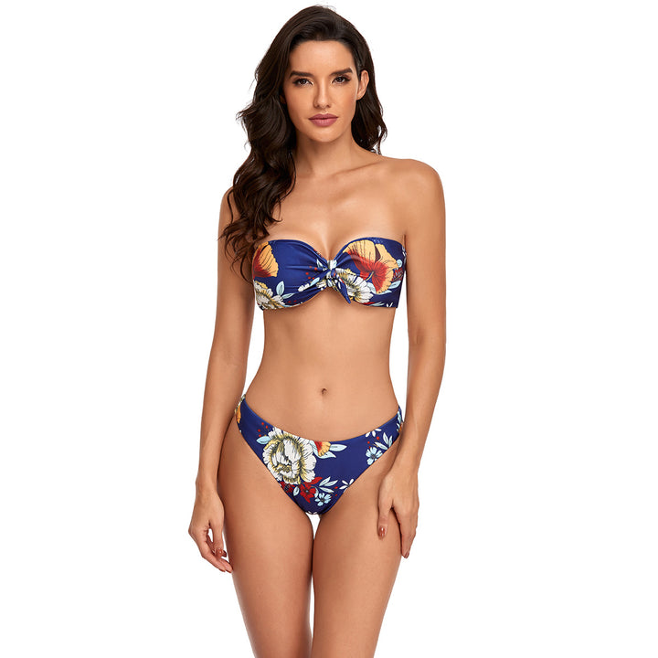 Women Bandeau Bikini with adjustable Knotted Detail Mune Fashion