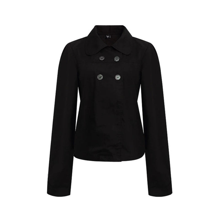 Women Tailored Lightweight Cotton Blouse Jacket with Round Collar and Double Button Row Mune Fashion