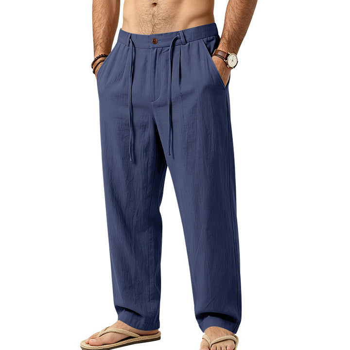Men's Lightweight Linen Pants with Pleats and Drawstring Mune Fashion