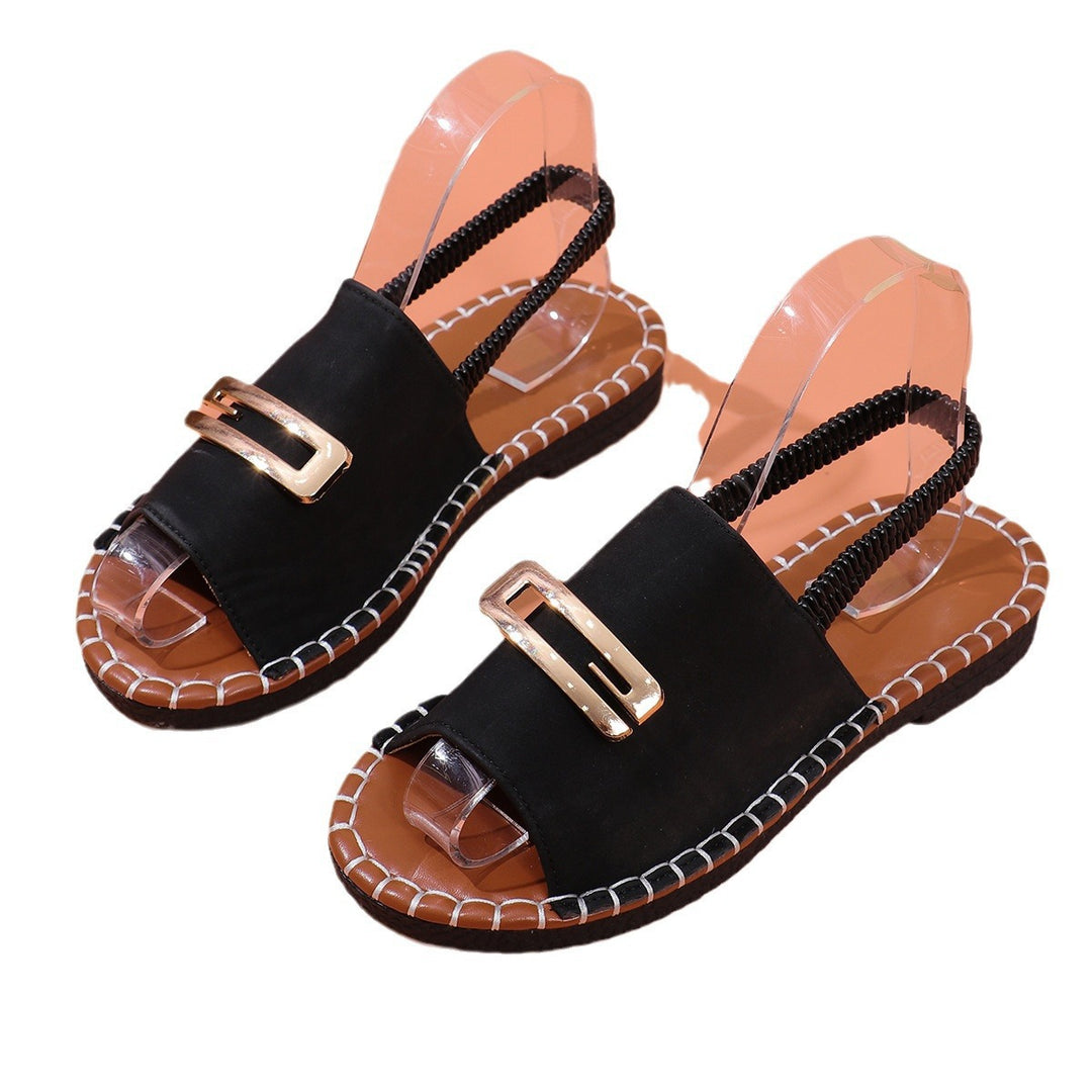 Damen Offene Pantolette mit Metallornament und kontrastierter Ziernaht Mune Fashion