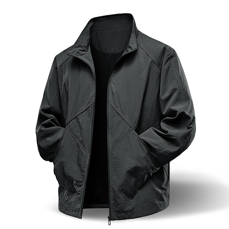 Men's Lightweight Technical Zip Jacket with Stand-Up Collar, Raglan Sleeves & Utility Inserts Mune Fashion
