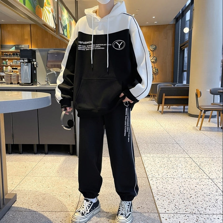 Men's Oversize Training Set with Block Design Hoodie and Tapered Jogging Pants Mune Fashion