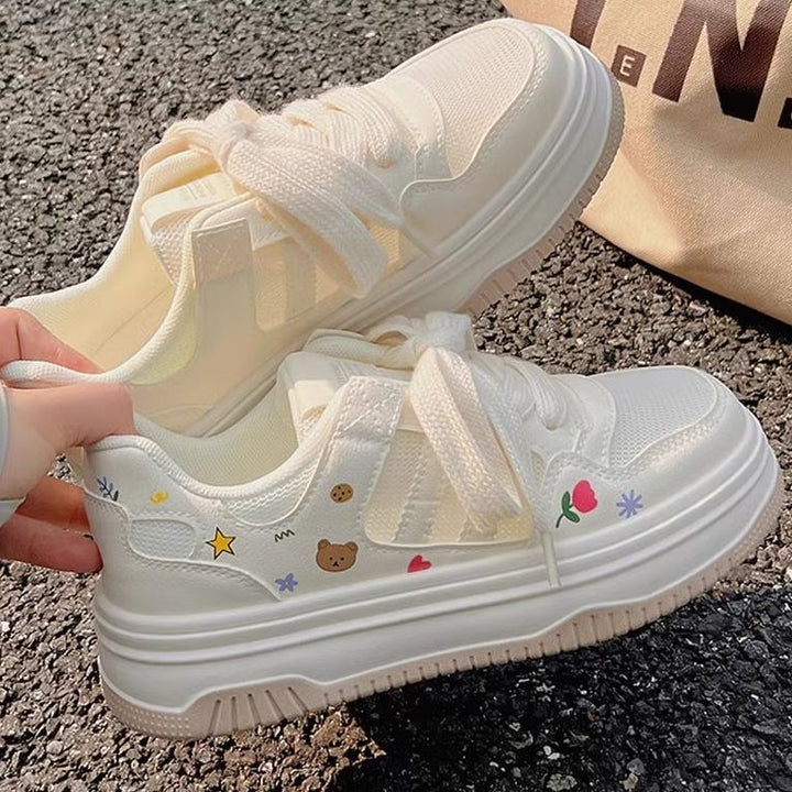 Women’s Platform Sneakers with Cute Cartoon Prints and Padded Comfort Collar Mune Fashion