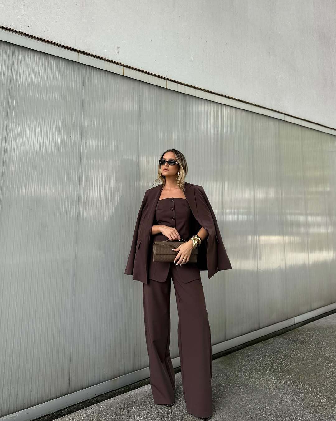 Women's Two-Piece Tailoring Set with Strapless Corset Top and Wide Palazzo Pants Mune Fashion