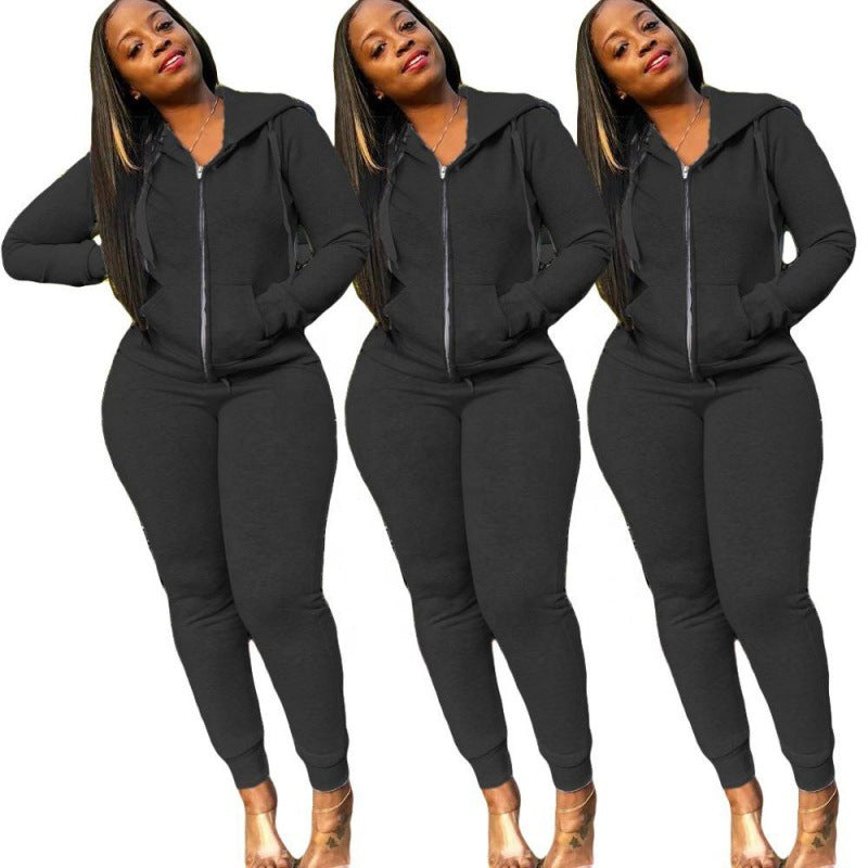 Ladies fitted hooded sweatdress set with zipper and snug jogging pants Mune Fashion
