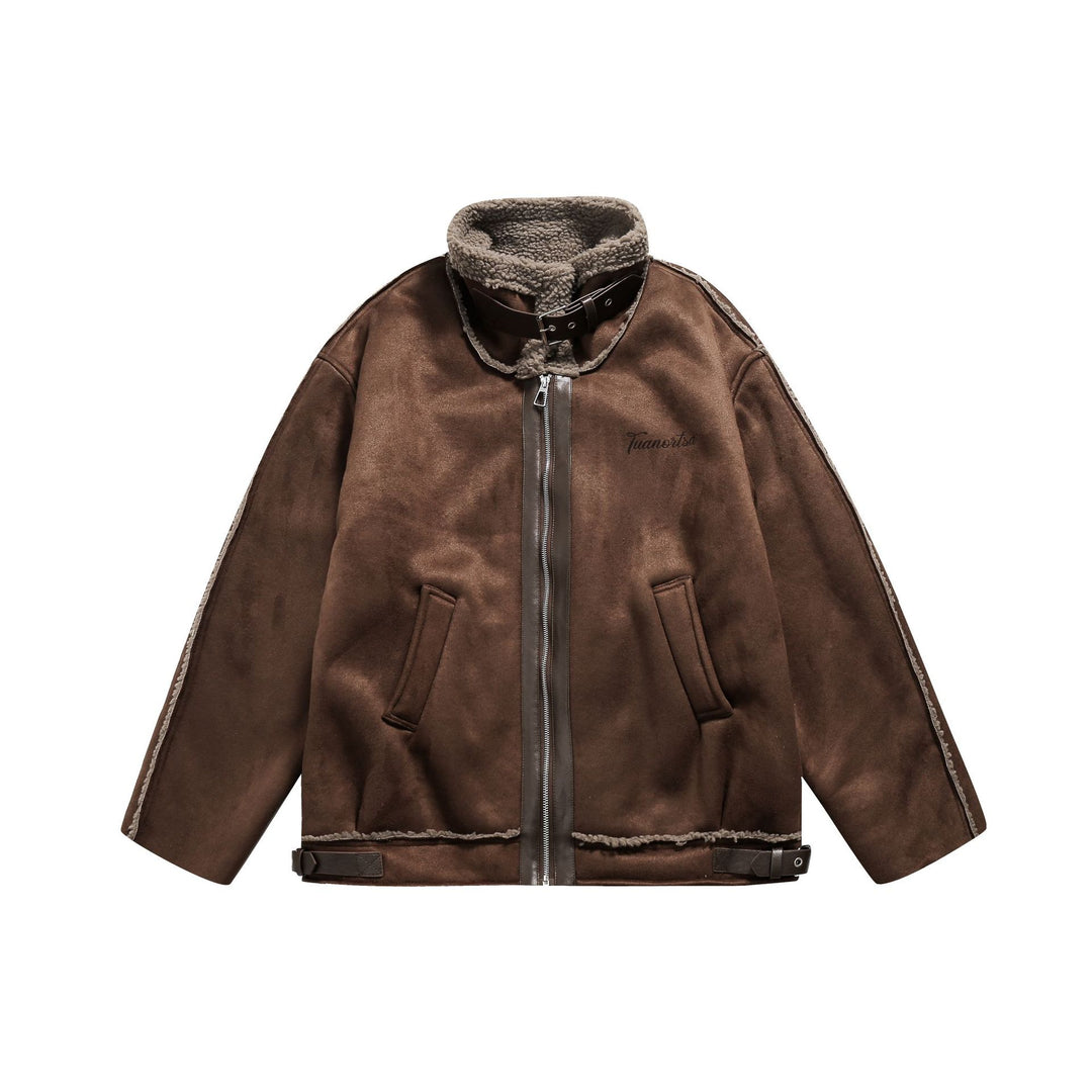 Men's pilot leather jacket with lambskin collar and adjustable hem Mune Fashion