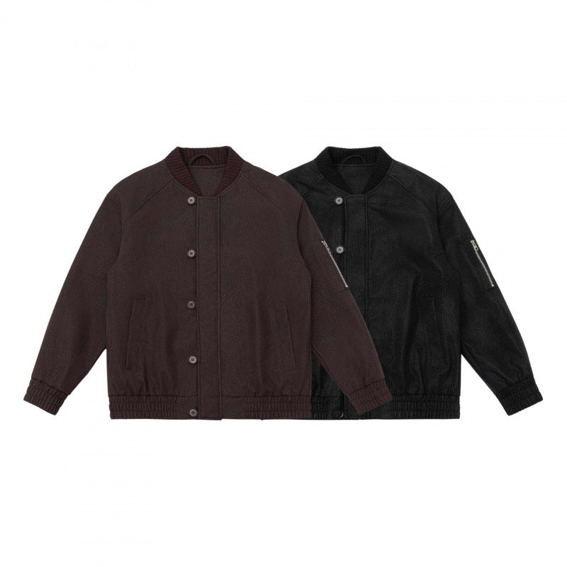 Men's Boxy Bomber Jacket with Textured Canvas Look, Ribbed Hem and Arm Pocket Mune Fashion