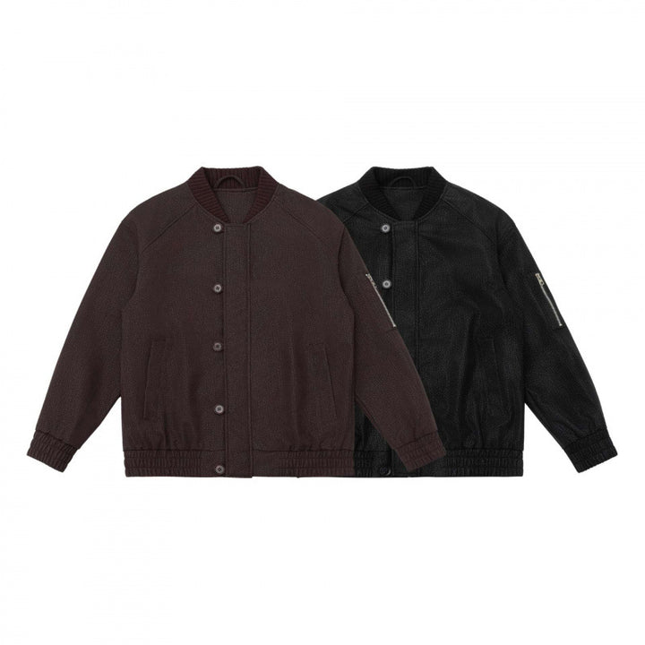 Men's Boxy Bomber Jacket with Textured Canvas Look, Ribbed Hem and Arm Pocket Mune Fashion