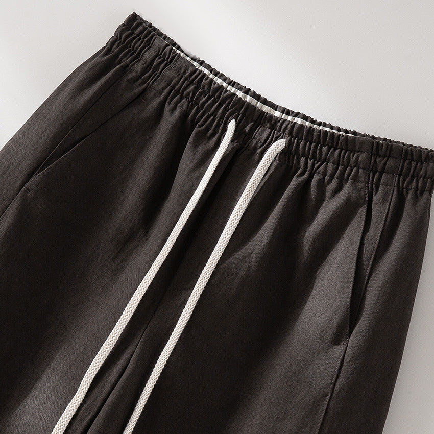 Women Wide Linen Blend Pants with Elastic Waistband and Drawstring Mune Fashion