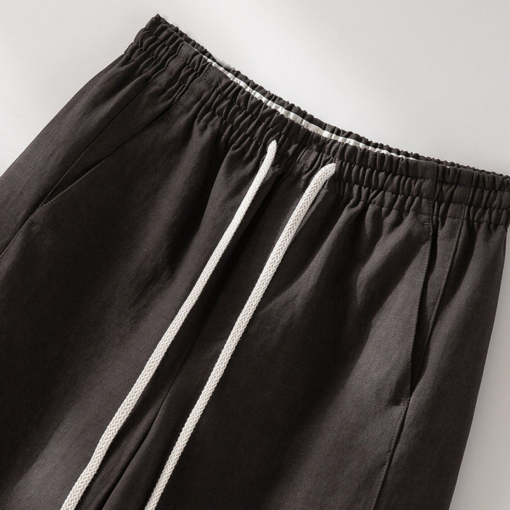 Women Wide Linen Blend Pants with Elastic Waistband and Drawstring Mune Fashion