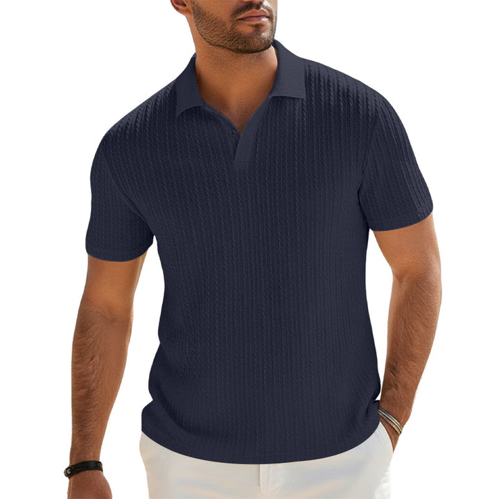 Men's fine-knit polo with structured cable pattern and soft cotton blend Mune Fashion
