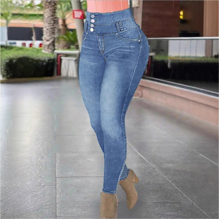 Women High-Waisted Sculpting Skinny Jeans with Reinforced V-Waist and Push-Up Effect Mune Fashion