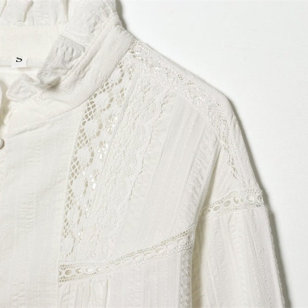Ladies romantic Victorian lace blouse with stand-up collar and balloon sleeves Mune Fashion