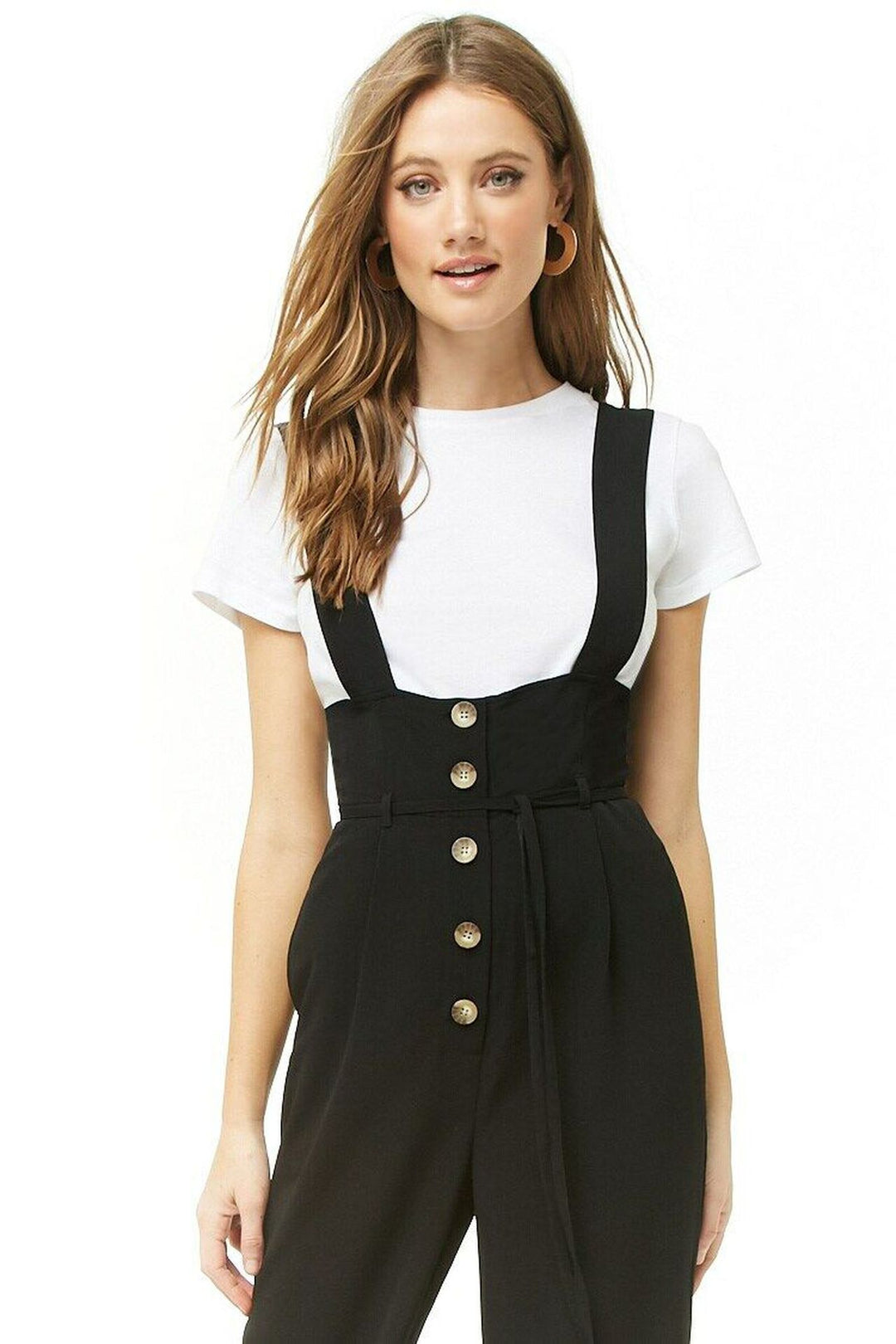 Women's High-Waist Overall Jumpsuit with Button Placket and Wide Straps Mune Fashion