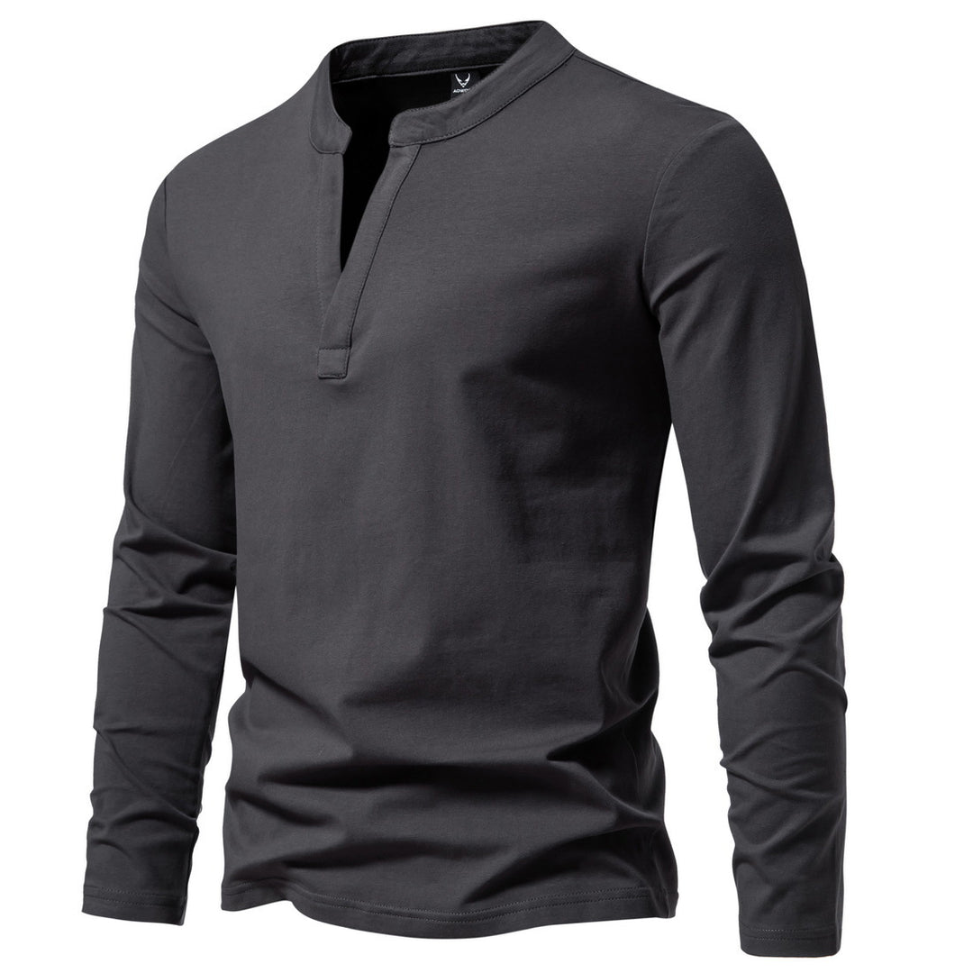 Men's long-sleeved Henley shirt with stand-up collar, deep V-opening and slim fit Mune Fashion