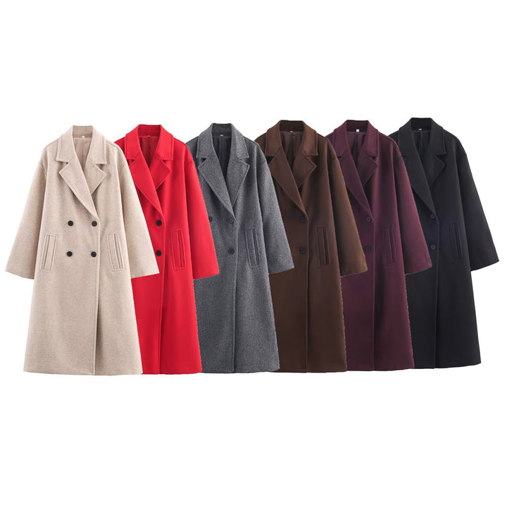 Women's Double-Breasted Oversized Coat with Notched Lapels and In-seam Pockets Mune Fashion