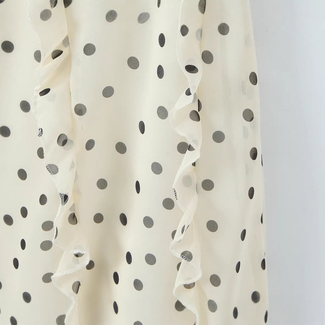 Women’s Chiffon Wrap Midi Skirt with Ruffles and Polka Dot Design Mune Fashion