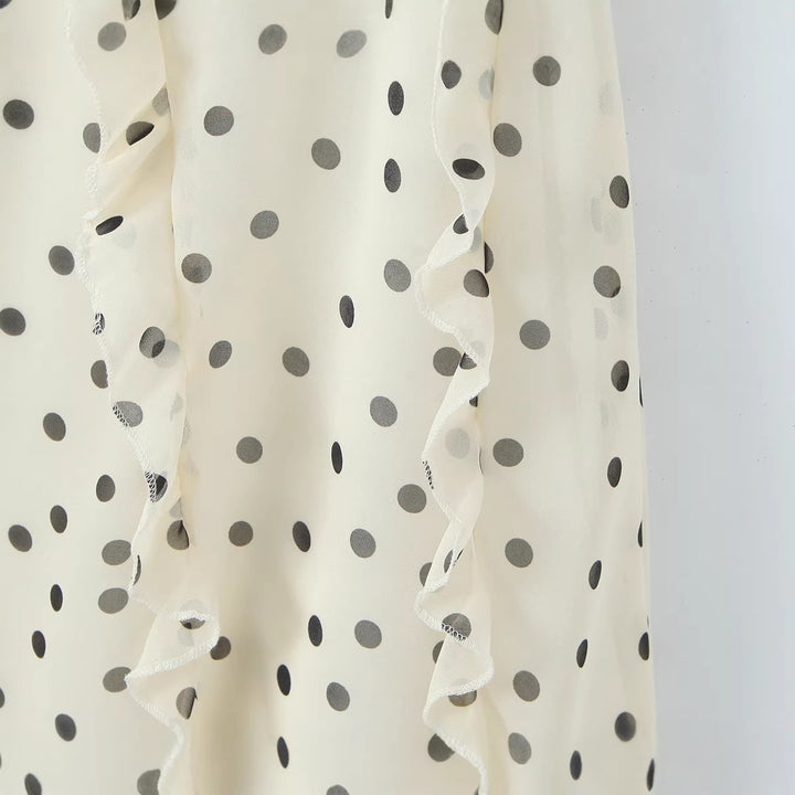 Women’s Chiffon Wrap Midi Skirt with Ruffles and Polka Dot Design Mune Fashion