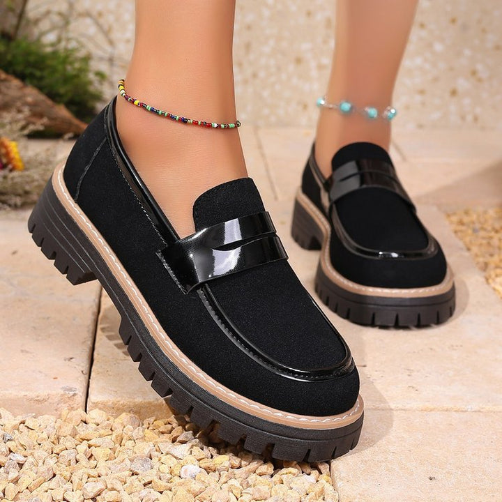 Ladies nan fashionable platform loafers with rugged tractor sole, padded comfort footbed and elegant penny tab Mune Fashion