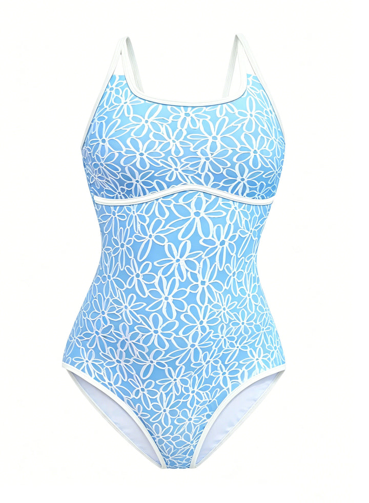 Women's Sporty One-Piece Swimsuit with Floral Pattern Mune Fashion