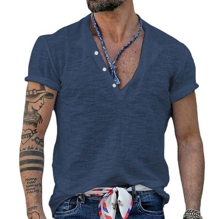 Men's short sleeve Henley style shirt made of slub cotton jersey with short button placket Mune Fashion